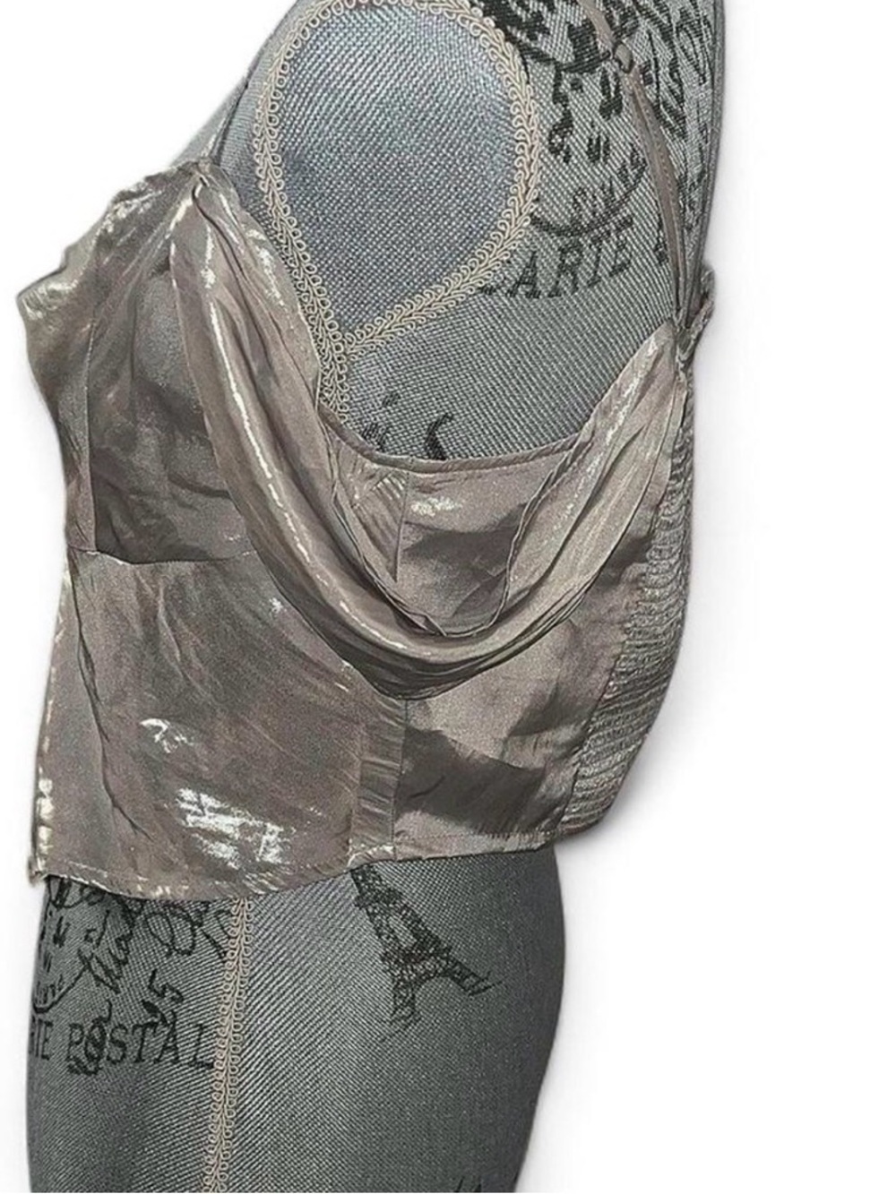 Free People Silver Satin Cowl Cold-Shoulder Camisole - Picture 4 of 6